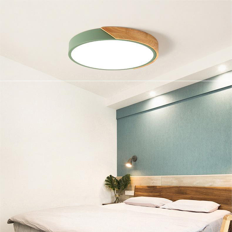 Træ LED Loftlampe | Cirkulær Design | Skandinavisk Stil | Metal + Akryl Materiale | 220V | 5-10m² Belysning | Ideel til Soveværelse Balkon Studie | Moderne Elegance