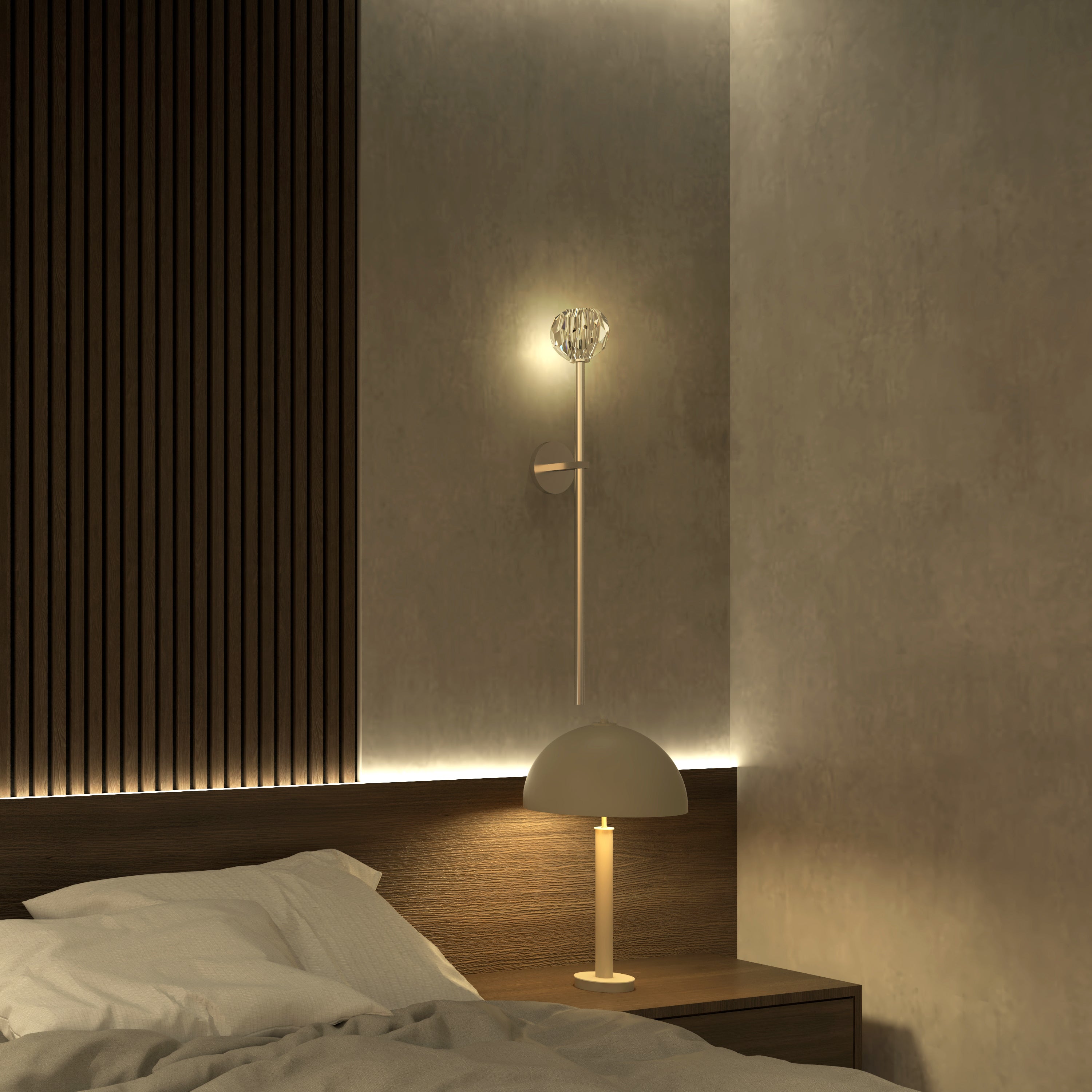 Lux vägglampa | Modern väggbelysning i järn och kristall | Nätström | Höjd 71 cm | G9-glödlampa | UL-certifierad | Svart, guld, silver | 3000K varmt ljus | Inomhusbruk