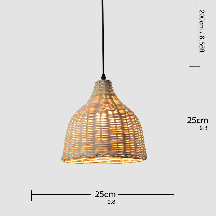 Bambus Rattan Loftpendel | Justerbar Højde | Køkken & Spisebord | E26/E27 Fatning | 25-45 cm Diameter | 150 cm
