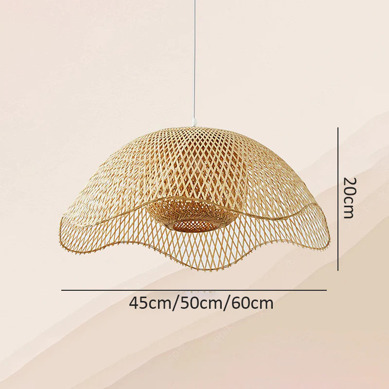 Naturalna lampa sufitowa z bambusa | Ekologiczna | Regulowana wysokość 150 cm | Średnica 45/50 cm | Idealna do salonu i kuchni | Gniazdo E27 | Maks.