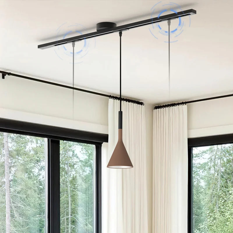 Morris Loftskinne til Pendellampe | 360° Rotationsdesign | Universal kompatibilitet | Fleksibel installering | Sort aluminium | Inkl. 3 lyskilder | Let positioneringsjustering | Moderne belysningsløsning