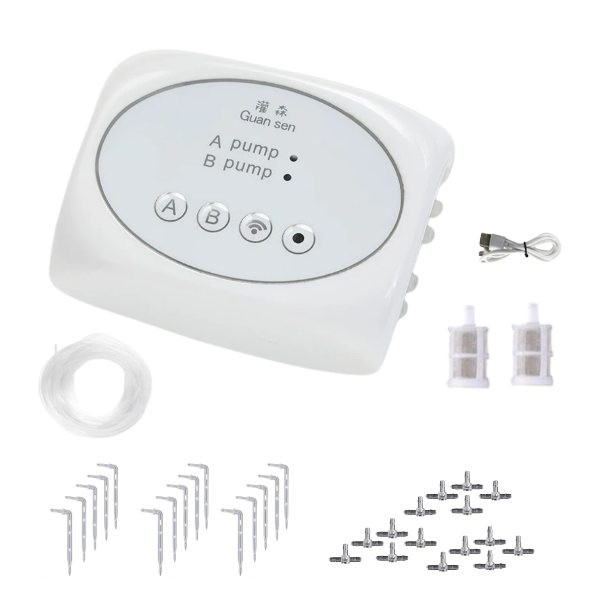 WiFi Smart Vandingssystem | App-kontrol | Automatisk Drypvanding | Op Til 30 Plantepotter | Inkl. Tysk Pump | IP66 | USB-drevet | Til Indendørs & Udendørs Brug | Kompatibel med iOS & Android