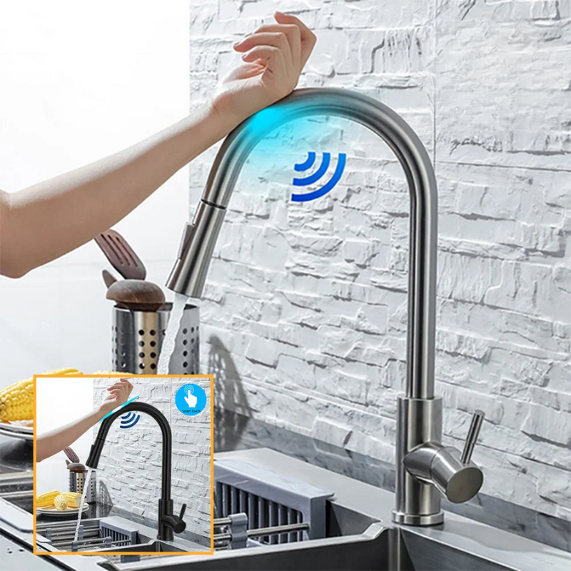 TouchFlow Køkkenarmatur | Smart Sensor | Berøringsfølsom Kontrol | Børstet Rustfrit Stål | Moderne Design