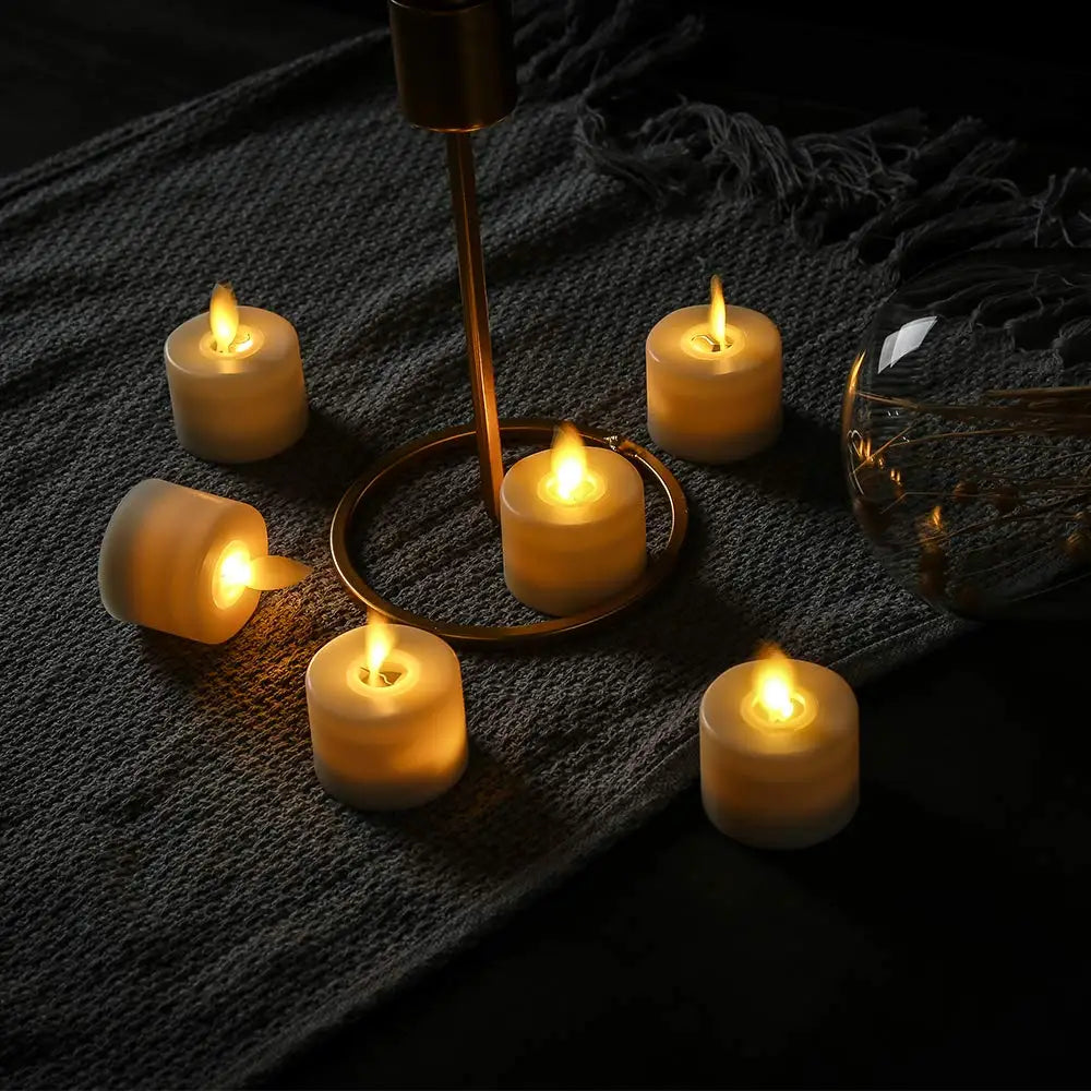 LED Lys Sæt | Realistisk Flammeeffekt | Sikker Stemningsbelysning | Fjernbetjening | Ideel til Juledekoration &amp; Bryllup | Flammefri &amp; Bevægelig Væge | 4,8x3,7cm | Plastik