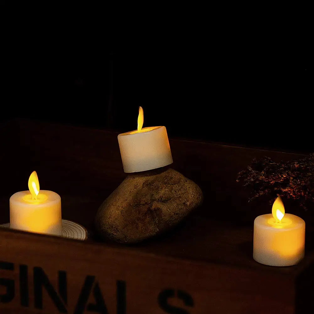 LED Lys Sæt | Realistisk Flammeeffekt | Sikker Stemningsbelysning | Fjernbetjening | Ideel til Juledekoration &amp; Bryllup | Flammefri &amp; Bevægelig Væge | 4,8x3,7cm | Plastik
