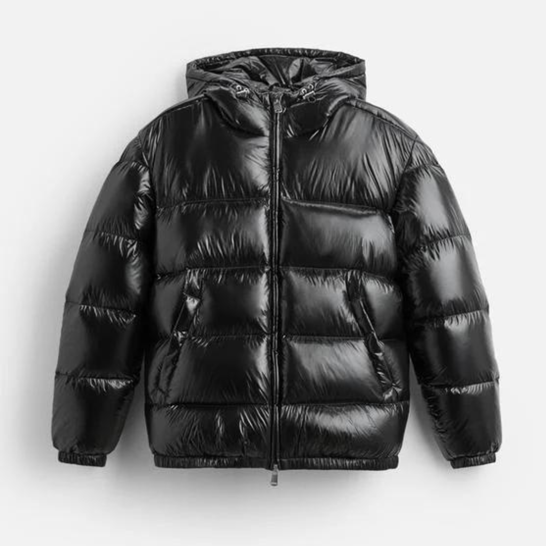 Vandtæt Pufferjakke Herre | Grå andedun | Genanvendt Polyamid | Justerbar Hætte & Krave | Elastiske Manchetter | Trendy & Funktionel | Str. XS-XXL