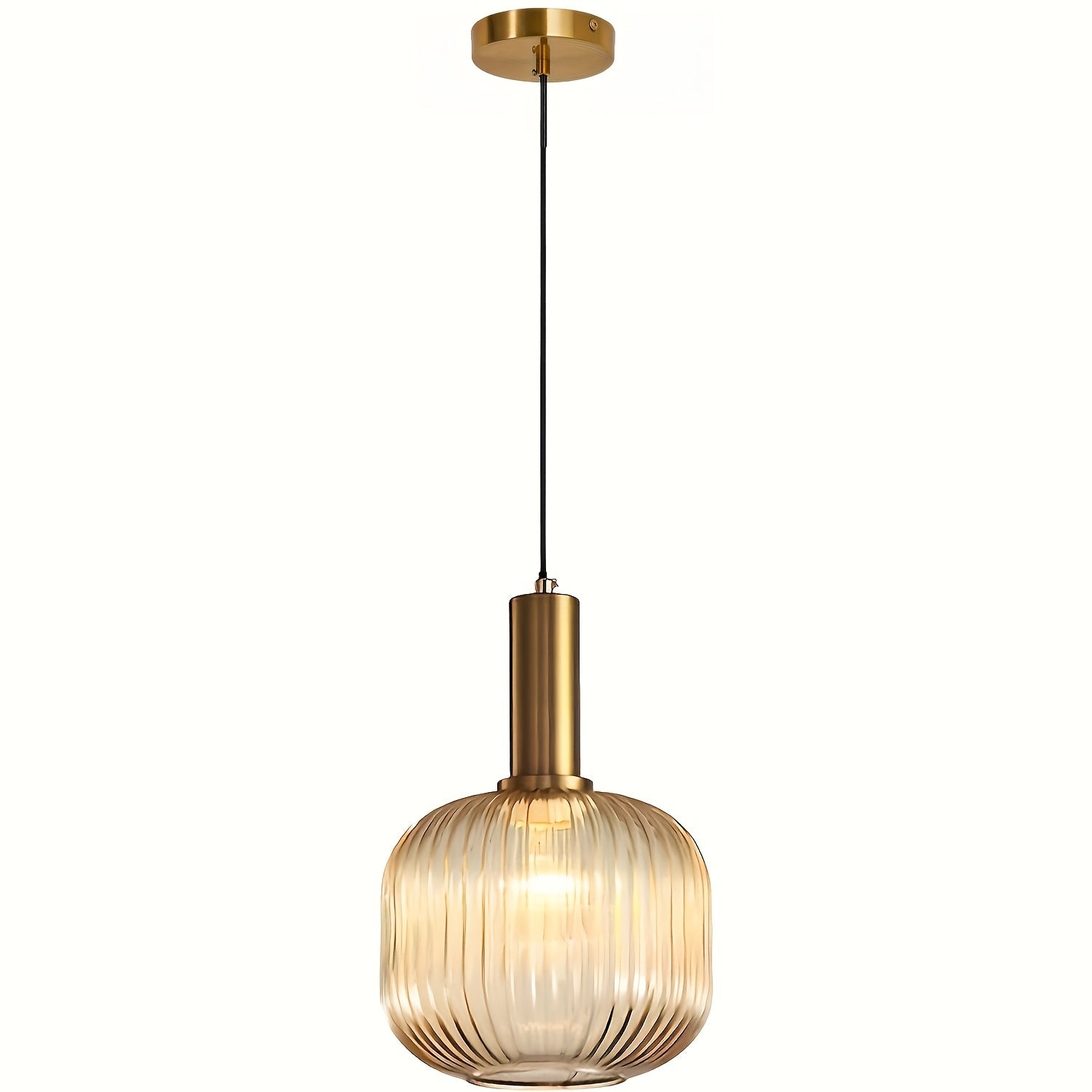Modern Striped Glass Pendant Light | Kitchen Island Ceiling Fixture | Metal & Polished Finish | E26 Base
