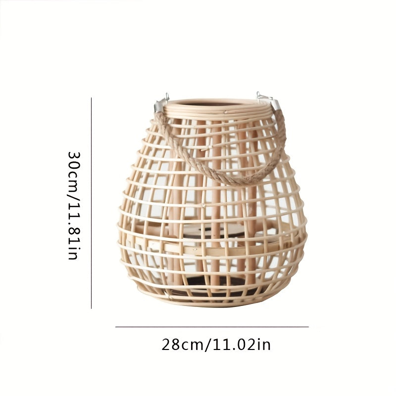 Handcrafted Vine Lantern with Candle Holder | Rustic Ambiance Decor | Wooden Tabletop Lamp for Home, Balcony, Restaurant | Candle holder