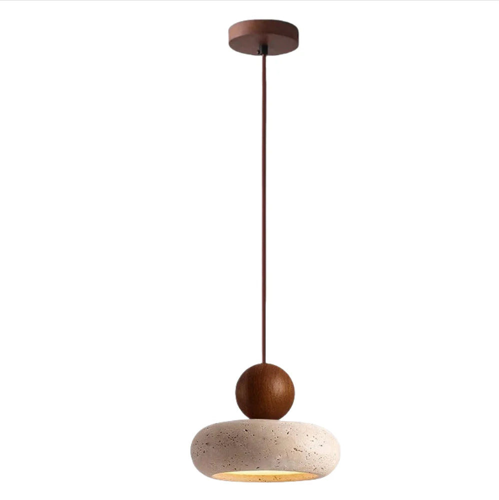 Alvione Bauhaus Lampe | Natursten Travertin | Moderne Design | LED Lys | Træbase | Varm Belysning