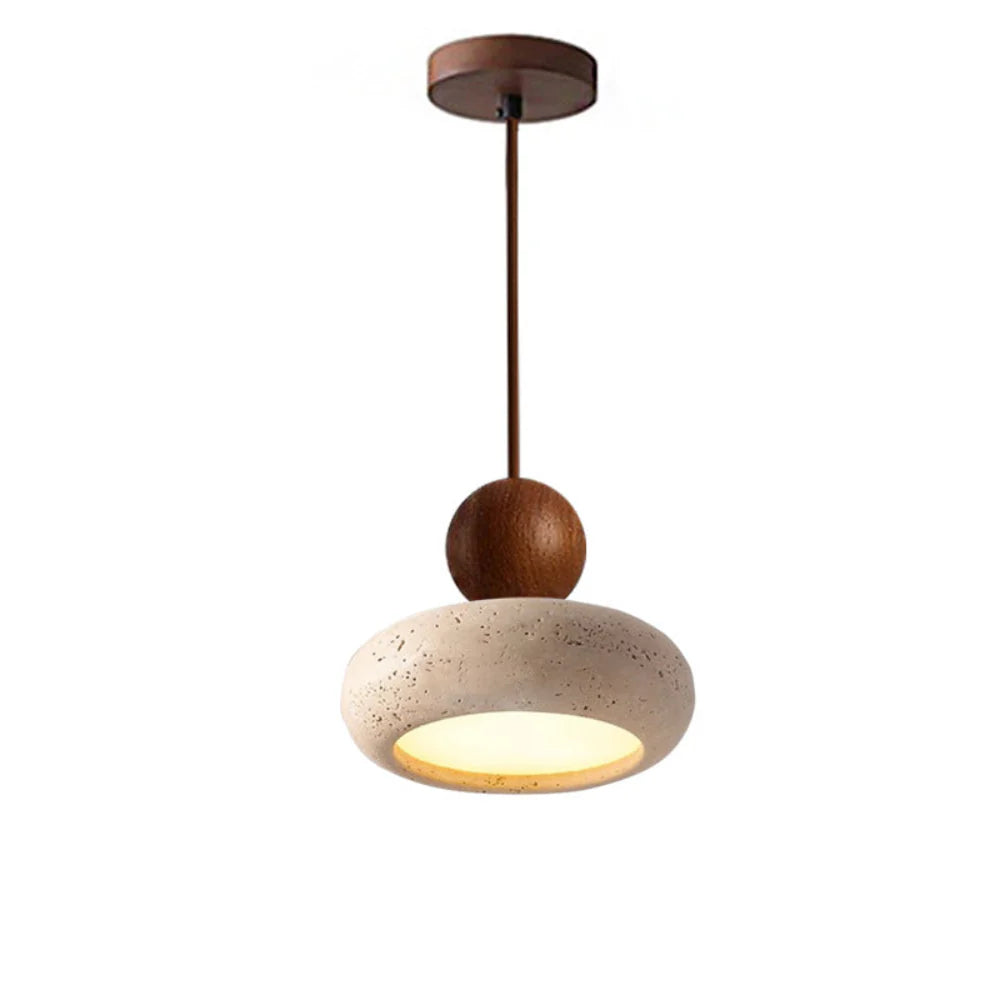 Alvione Bauhaus Lampe | Natursten Travertin | Moderne Design | LED Lys | Træbase | Varm Belysning