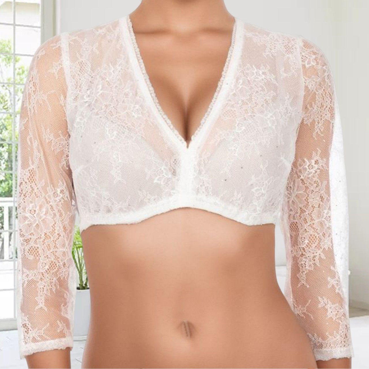 Dirndl Bluse Til Kvinder | Elegant 3/4 Ærmer & Lækker Blonde | Perfekt Til Festlige Anledninger