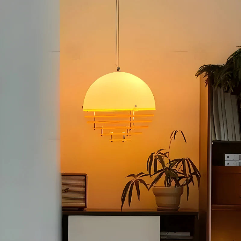 Hrafen Loftlampe | Glas Pendel | Unik Dome Design | Orange og Hvid | Elegant Atmosfære | E27 Fatning | Moderne Belysning | Akryl og Metal | 110-240V | Til Stue, Kontor, Café | IP20