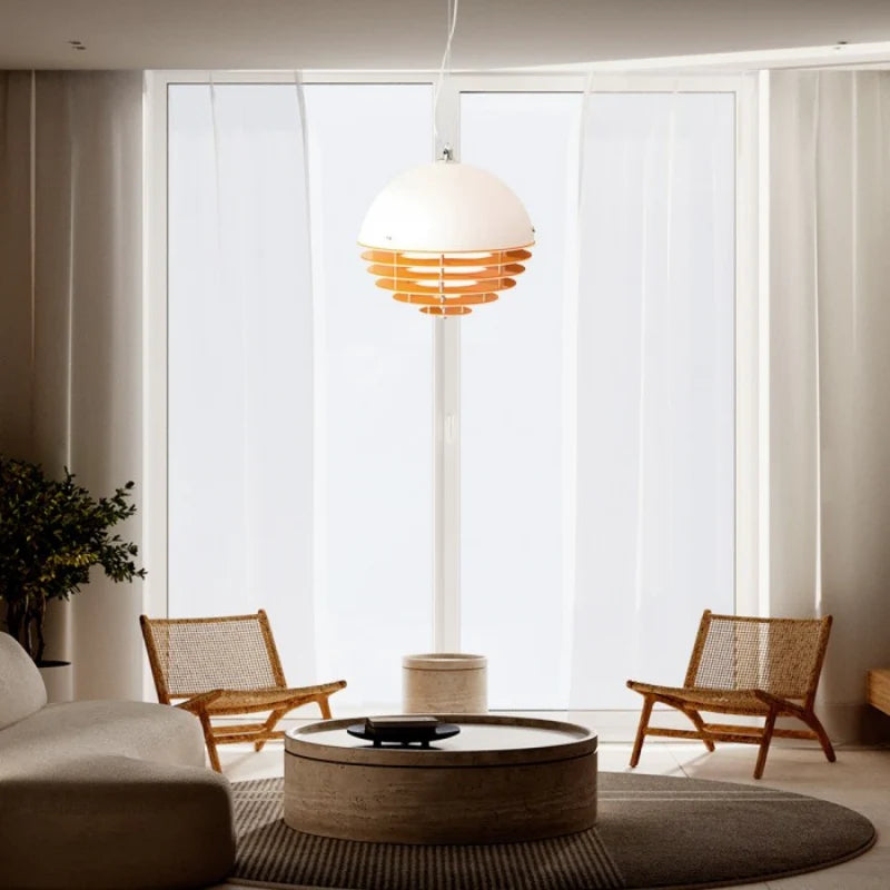 Hrafen Loftlampe | Glas Pendel | Unik Dome Design | Orange og Hvid | Elegant Atmosfære | E27 Fatning | Moderne Belysning | Akryl og Metal | 110-240V | Til Stue, Kontor, Café | IP20