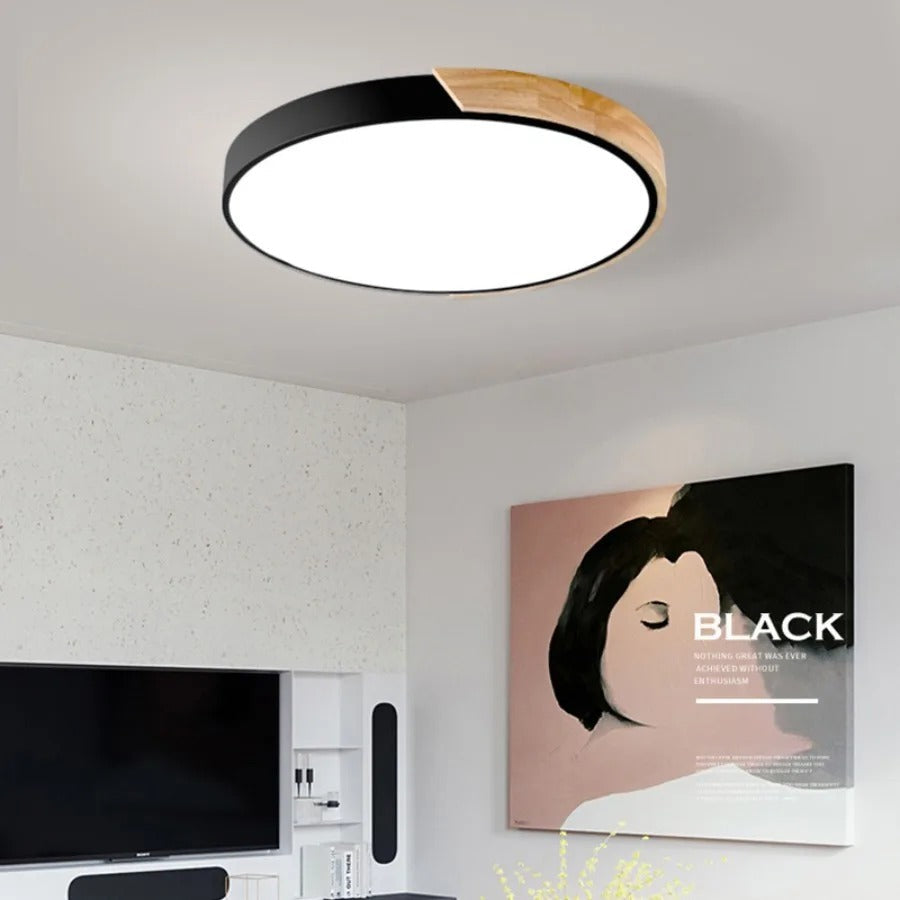 Træ LED Loftlampe | Cirkulær Design | Skandinavisk Stil | Metal + Akryl Materiale | 220V | 5-10m² Belysning | Ideel til Soveværelse Balkon Studie | Moderne Elegance