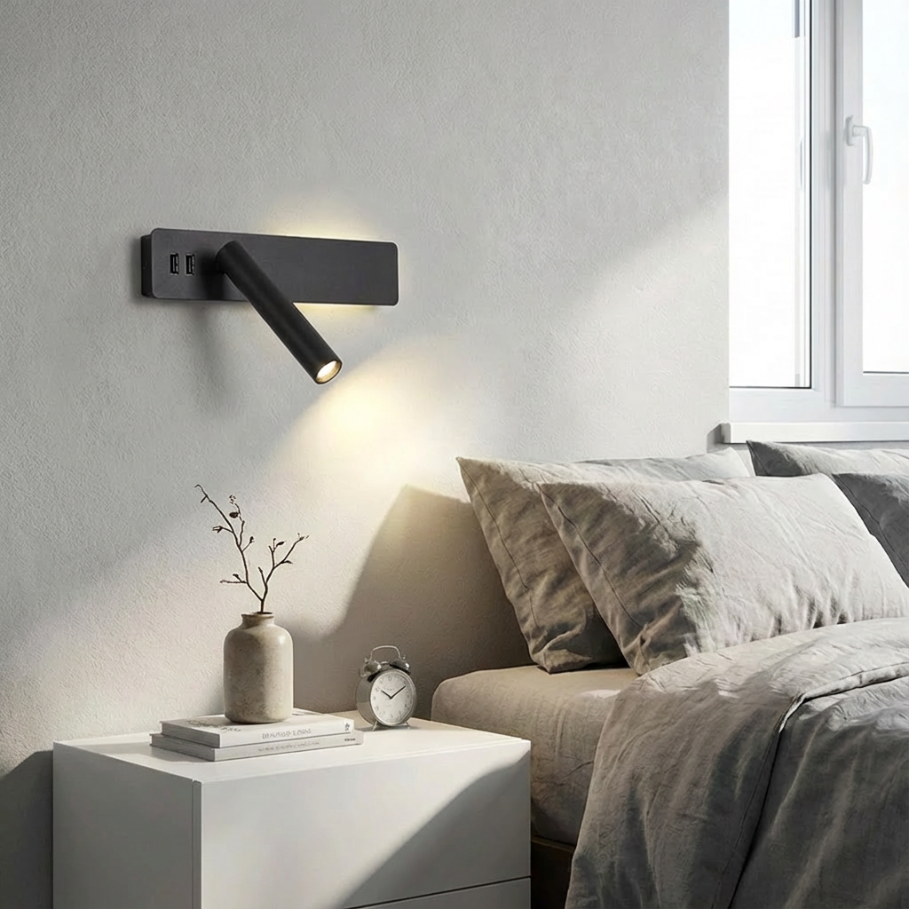 Leselampe mit LED | Schwenkbare Wandleuchte | Modernes, minimalistisches Design | Nox | Verstellbarer Lichtwinkel | Skandinavischer Stil | Energiesparend