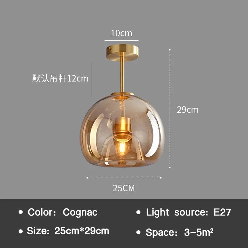 Minimalistisk Glas Loftlampe | Moderne Design | E27 | Kobber & Glas | 29x25 cm / 25x17 cm | Perfekt til Stue & Entre | Let Installation | 220V
