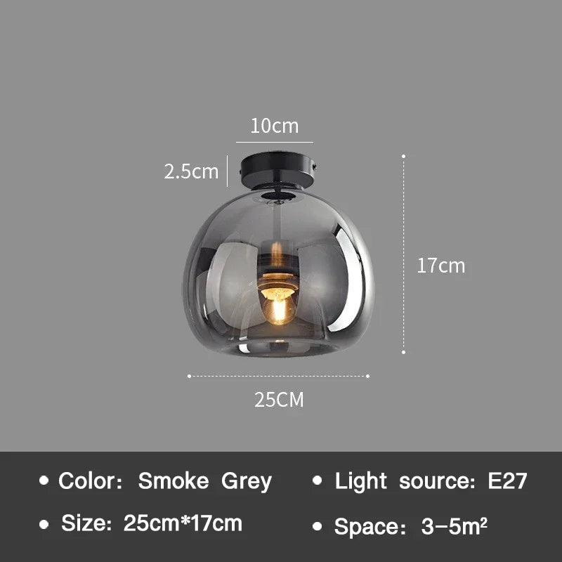 Minimalistisk Glas Loftlampe | Moderne Design | E27 | Kobber & Glas | 29x25 cm / 25x17 cm | Perfekt til Stue & Entre | Let Installation | 220V