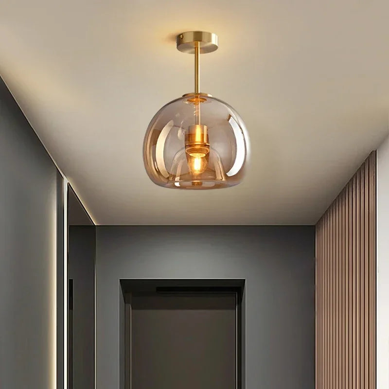 Minimalistisk Glas Loftlampe | Moderne Design | E27 | Kobber & Glas | 29x25 cm / 25x17 cm | Perfekt til Stue & Entre | Let Installation | 220V