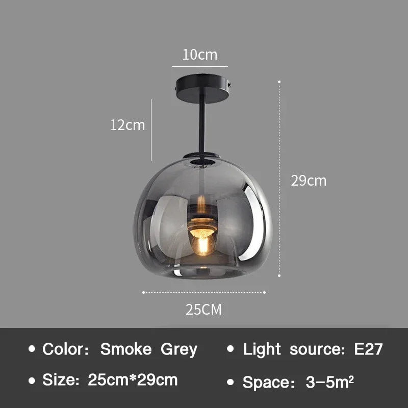 Minimalistisk Glas Loftlampe | Moderne Design | E27 | Kobber & Glas | 29x25 cm / 25x17 cm | Perfekt til Stue & Entre | Let Installation | 220V