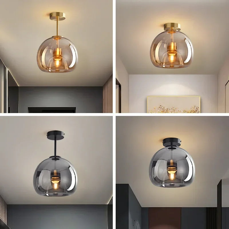 Minimalistisk Glas Loftlampe | Moderne Design | E27 | Kobber & Glas | 29x25 cm / 25x17 cm | Perfekt til Stue & Entre | Let Installation | 220V