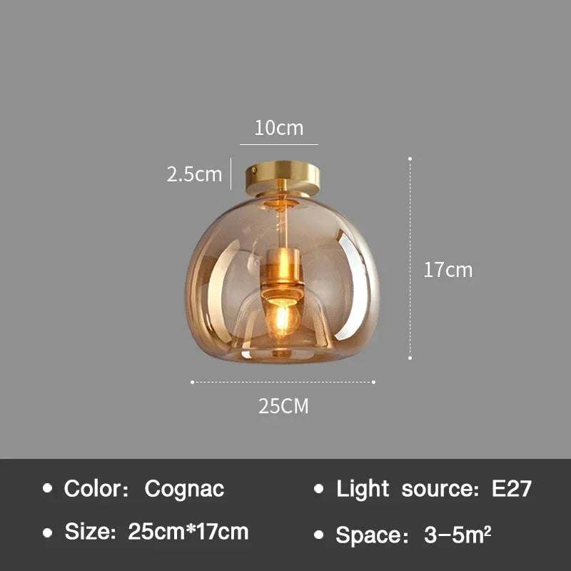 Minimalistisk Glas Loftlampe | Moderne Design | E27 | Kobber & Glas | 29x25 cm / 25x17 cm | Perfekt til Stue & Entre | Let Installation | 220V