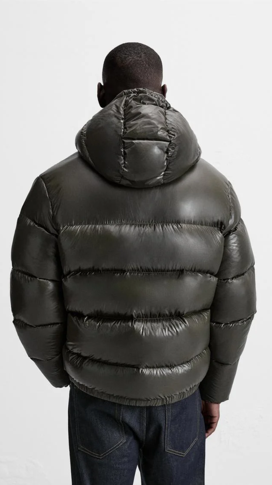 Vandtæt Pufferjakke Herre | Grå andedun | Genanvendt Polyamid | Justerbar Hætte & Krave | Elastiske Manchetter | Trendy & Funktionel | Str. XS-XXL