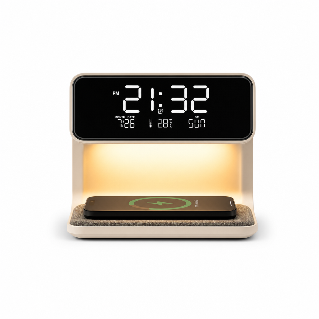 Smart LED Touch Lamp | Wireless Phone Charger | LCD Alarm Clock | Minimal Design | Bedroom & Office Decor