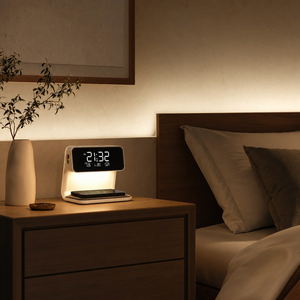 Smart LED Touch Lamp | Wireless Phone Charger | LCD Alarm Clock | Minimal Design | Bedroom & Office Decor