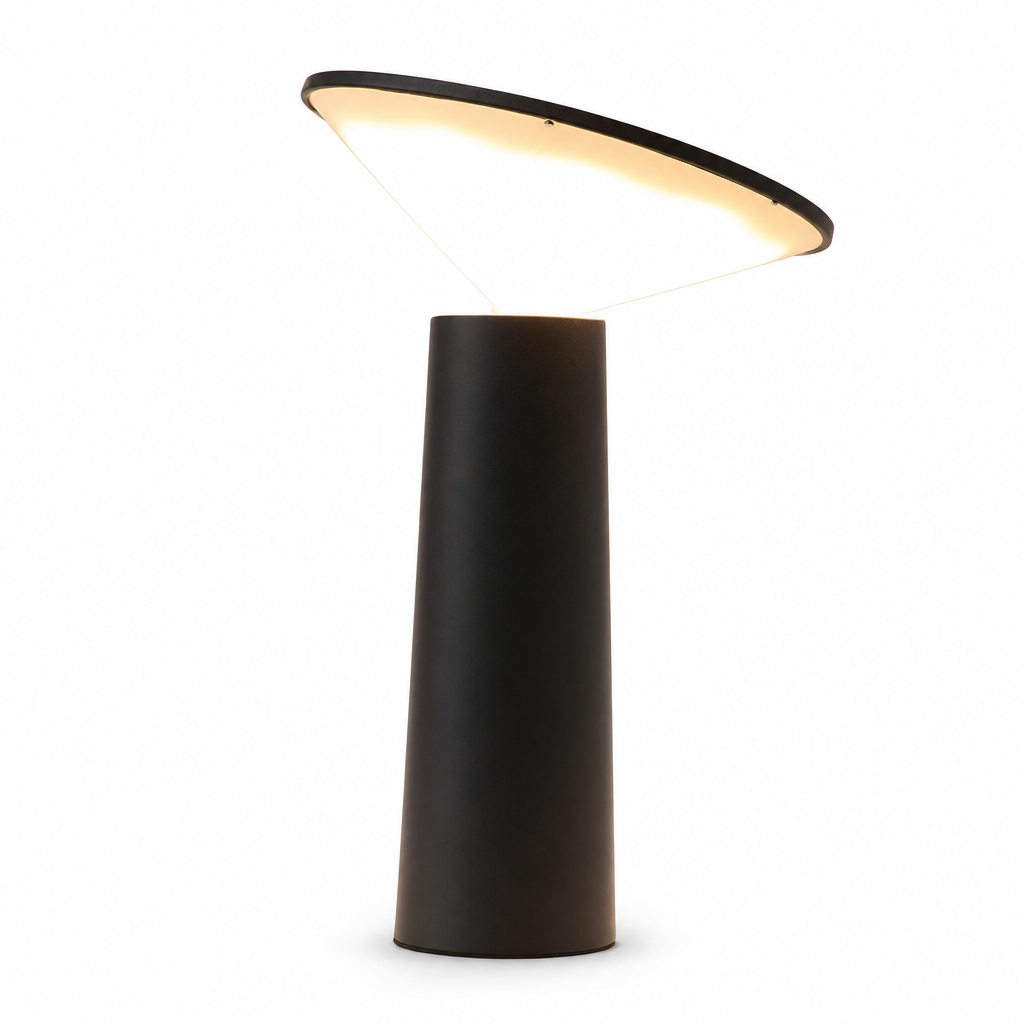 Aurora LED Table Lamp | Modern Design | Dimmable Lighting | Adjustable Shade | Wireless & Rechargeable | Black & White | Luminart