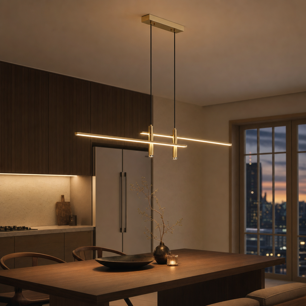 Modern Adjustable LED Pendant Light | Minimalist Design | Dimmable Dining Room Fixture | Stylish Home Lighting | Versatile Interior Accent