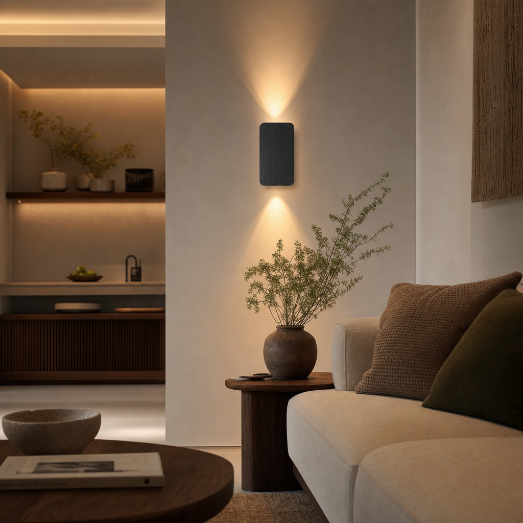 Modern Rectangular LED Wall Light | Minimalist Design | Warm White Glow | Indoor Home Lighting | Black Aluminum Fixture