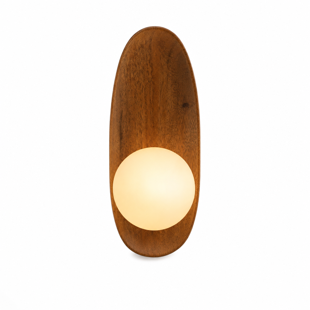 Acacia Wood Wall Light | Opaque Glass Shade | Harmonious Lighting for Living Room Bedroom Hallway