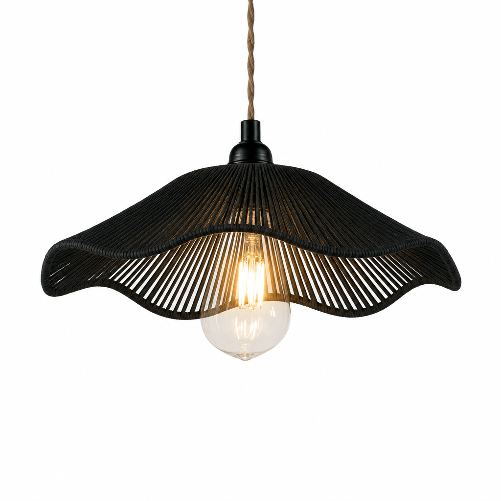 Modern Hand-Woven Paper Rope Umbrella Pendant Light Shade - Black & Yellow Options, Elegant Decorative Fixture for Office or Home, Creative Indoor Lighting Design, Ambient Lighting | Modern Pendant Light | Artistic Design