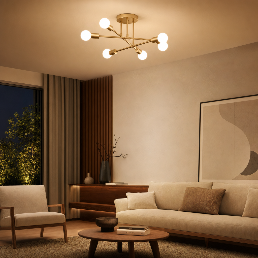 1pc Modern Simple and Luxurious Creative Design, 6 Lamps E27 Bulb Base, Branch Chandelier, Living Room, Bedroom, Dining Room, Kitchen, Hallway, Halloween Christmas Ceiling Light (without Bulb)