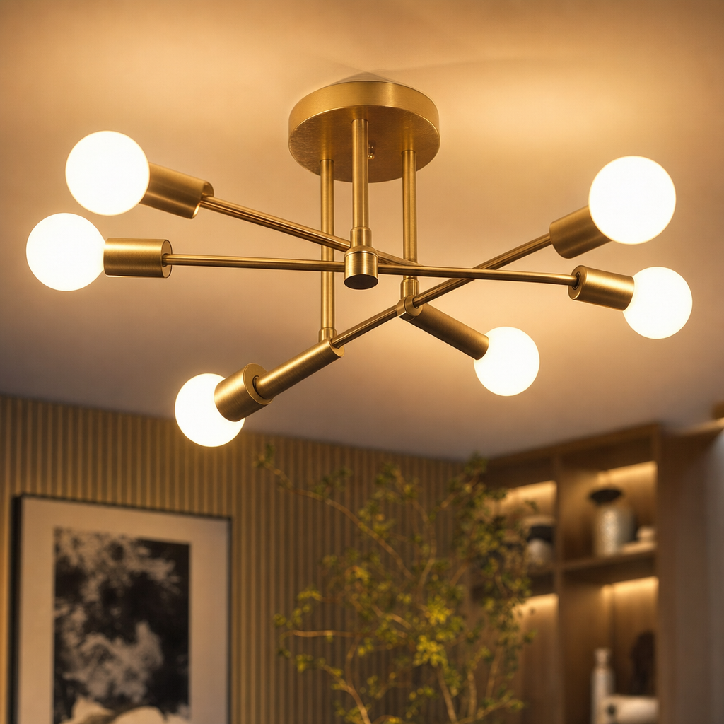 1pc Modern Simple and Luxurious Creative Design, 6 Lamps E27 Bulb Base, Branch Chandelier, Living Room, Bedroom, Dining Room, Kitchen, Hallway, Halloween Christmas Ceiling Light (without Bulb)