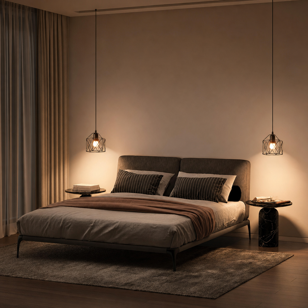 1Pc modern Nordic black wrought iron E27 hanging pendant lamp, bedroom headboard, hallway, balcony entrance, kitchen, dining room, staircase, Halloween and Christmas lighting fixtures (without light bulbs)