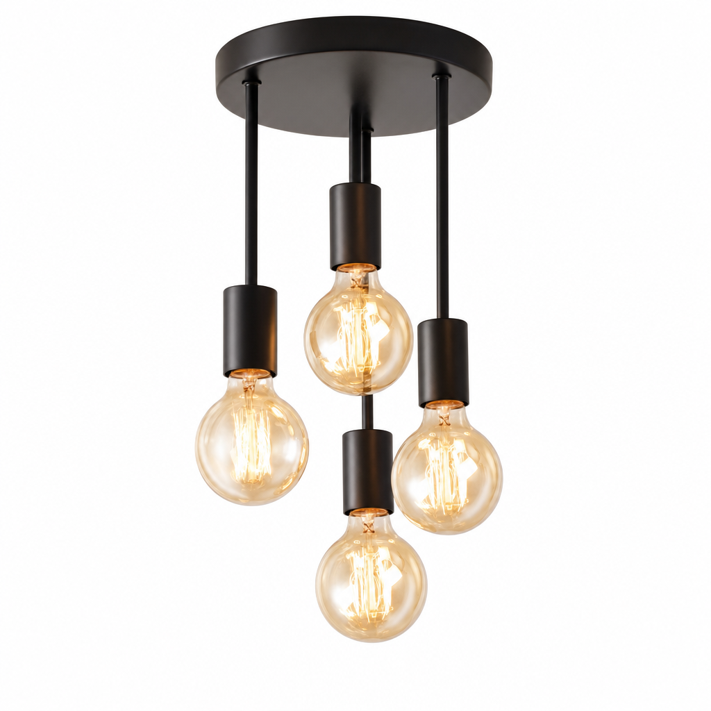 1 modern black 4-light E27 ceiling light, hallway balcony bedroom hallway dressing room dining room kitchen Halloween Christmas chandelier, diameter 15cm/5.9 inches (without bulb)