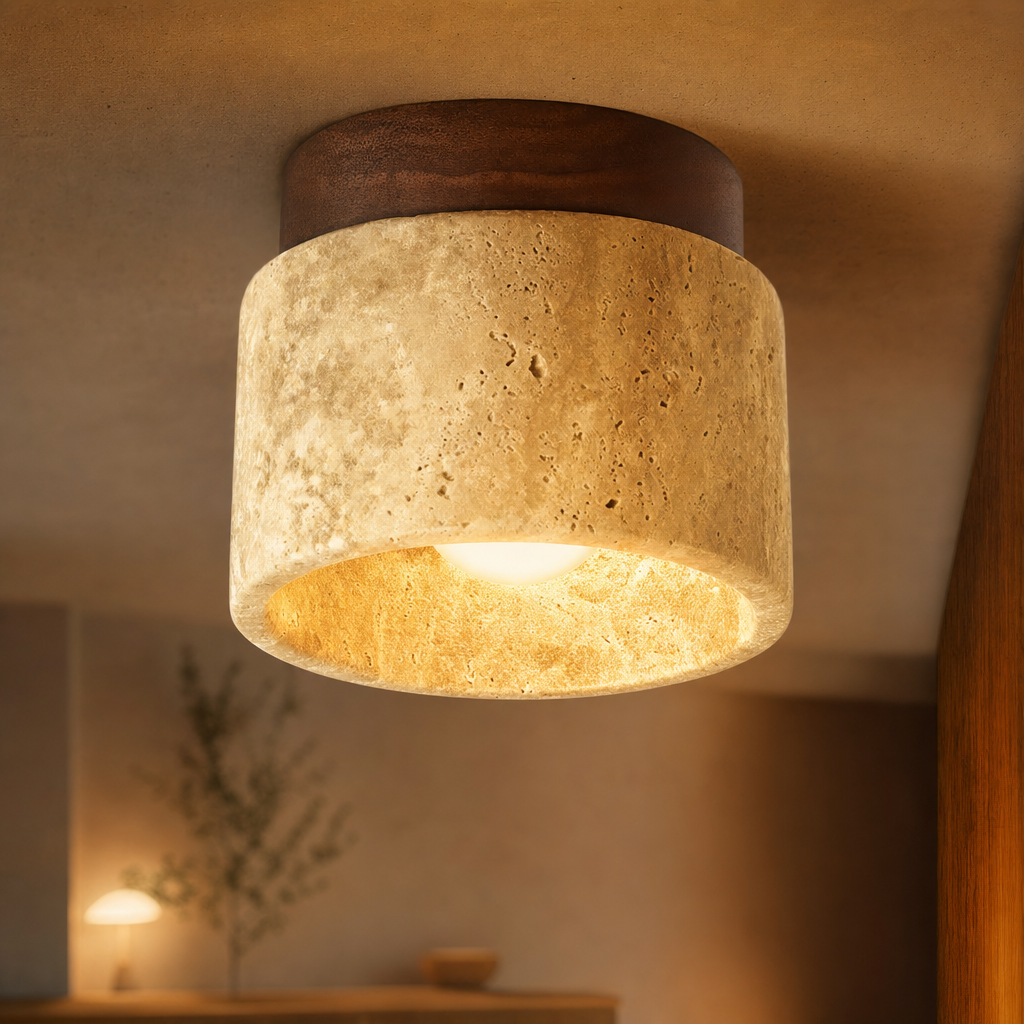 Travaro | Japanse Plafondlamp van Travertijn
