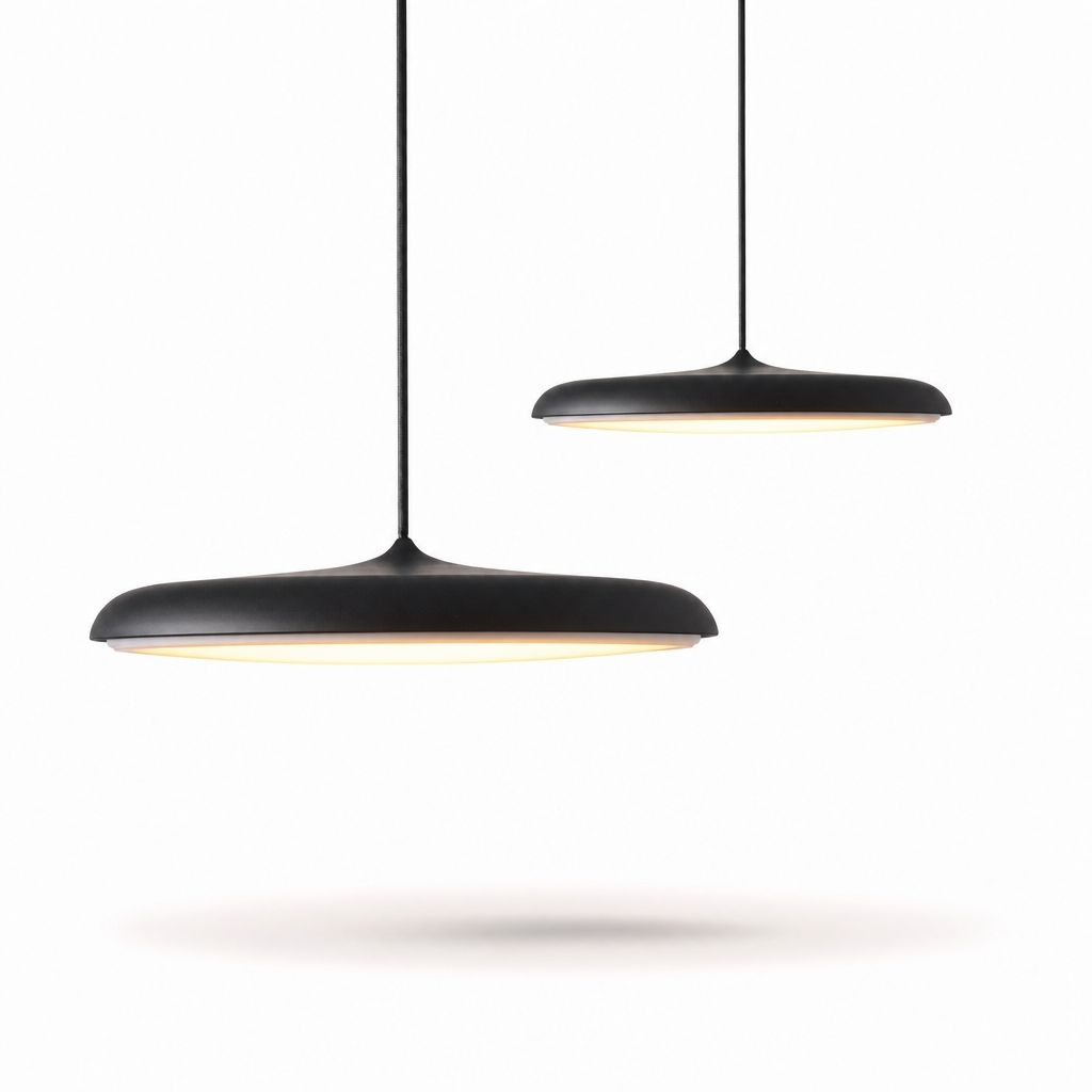 Modern LED-hänglampa för matsal | Snygg design i metall | Lämplig för olika inredningsstilar | Runda takrosetter | Finns i blått, rosa, svart och grått | Varm ljustemperatur | Enkel installation