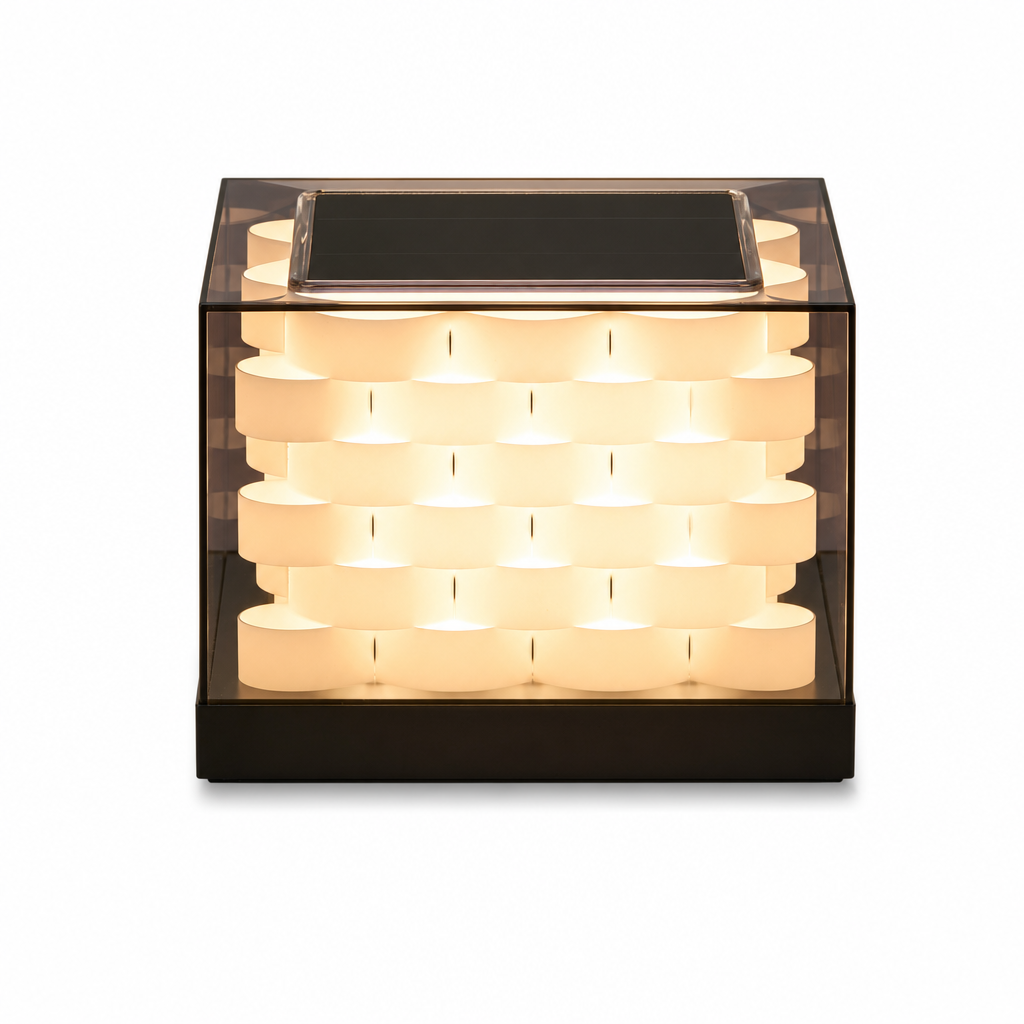 Utomhuslampa | Solcellsdriven LED | Kubisk flätad design | Enkel installation | Vit | 15x15x20 cm | Automatisk skymnings- till gryningslampa