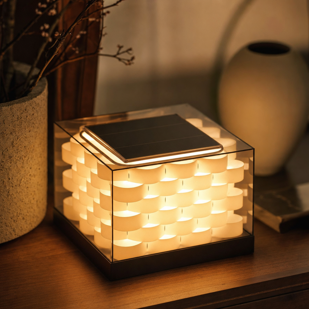 Udendørs Lampe | Solenergi-LED | Kubisk Flettedesign | Nem Installation | Hvid | 15x15x20 cm | Automatisk