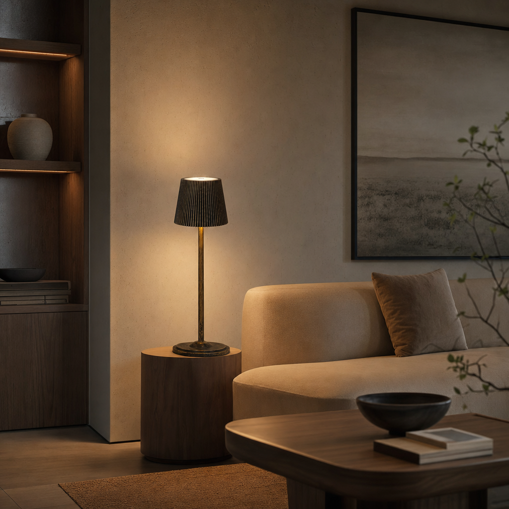 Modern LED Touch Lamp | Rechargeable Wireless Table Light | 3-Color Adjustable Brightness | Metal Pagoda Shade