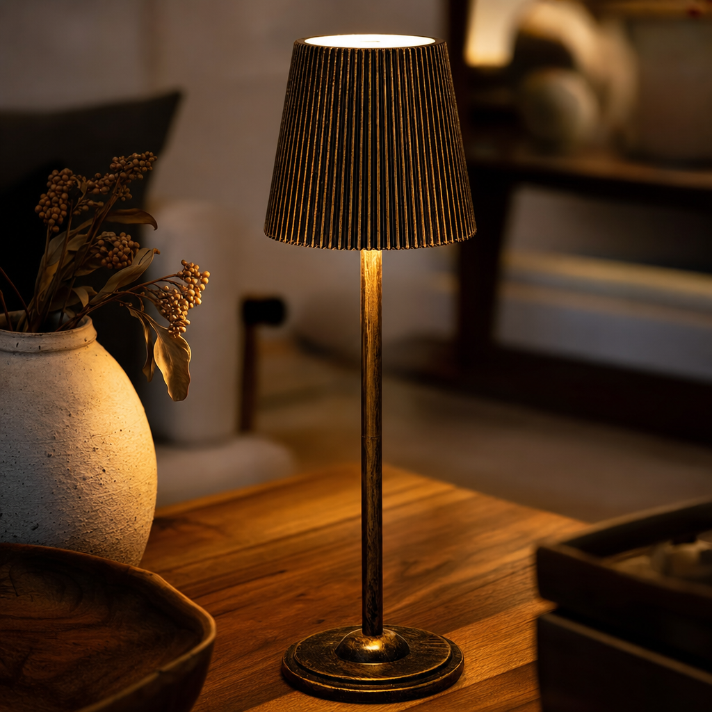 Modern LED Touch Lamp | Rechargeable Wireless Table Light | 3-Color Adjustable Brightness | Metal Pagoda Shade