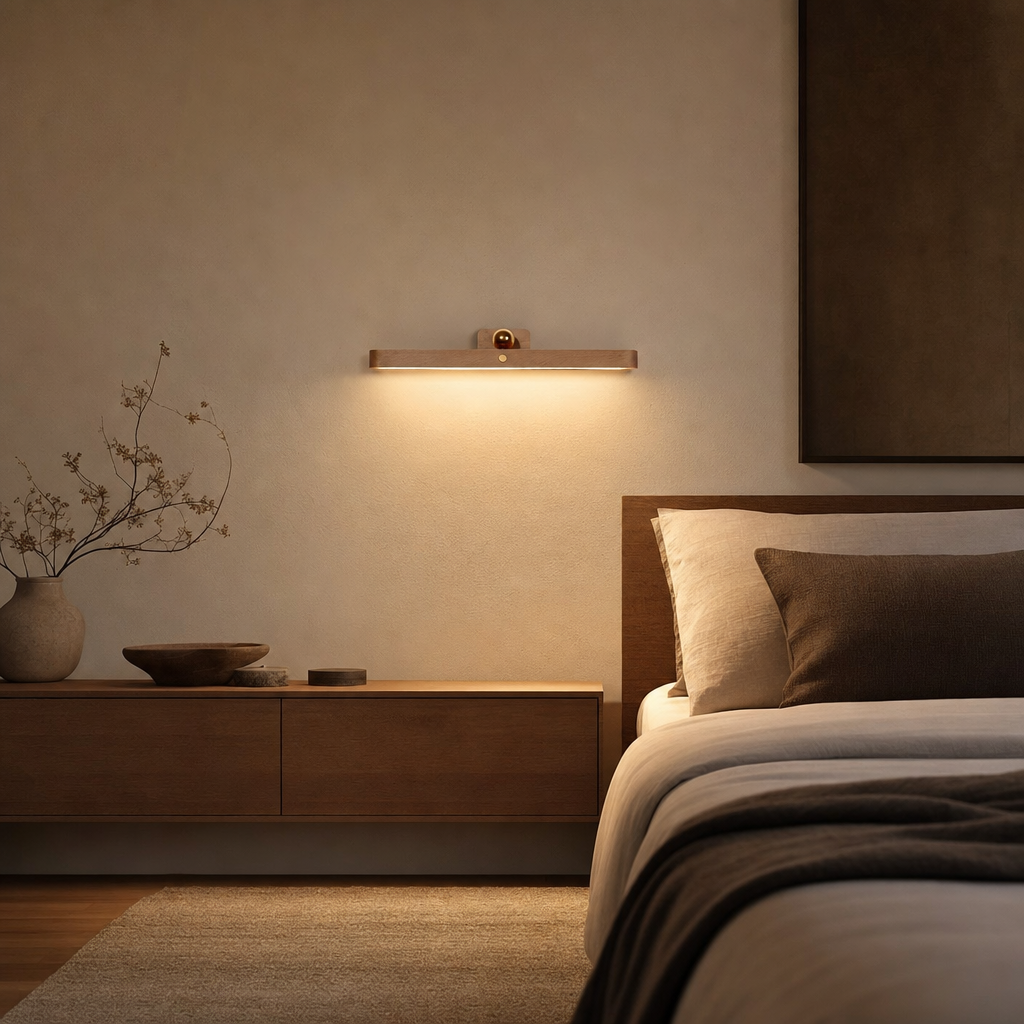 Modern Wooden USB Rechargeable Night Light | Touch Control | Adjustable Brightness | Wall-Mounted | Portable Design