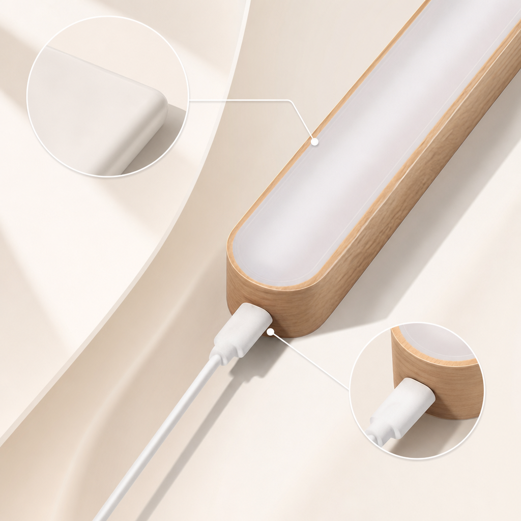 Modern Wooden USB Rechargeable Night Light | Touch Control | Adjustable Brightness | Wall-Mounted | Portable Design
