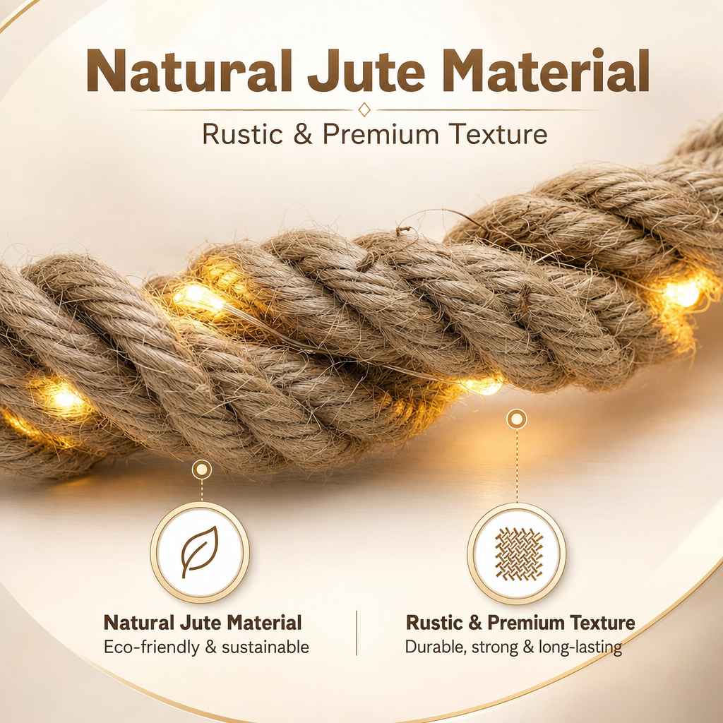 Battery-Powered Warm LED Rope Lights | Natural Brown | Indoor Decorative Lighting | Home Gift Decoration