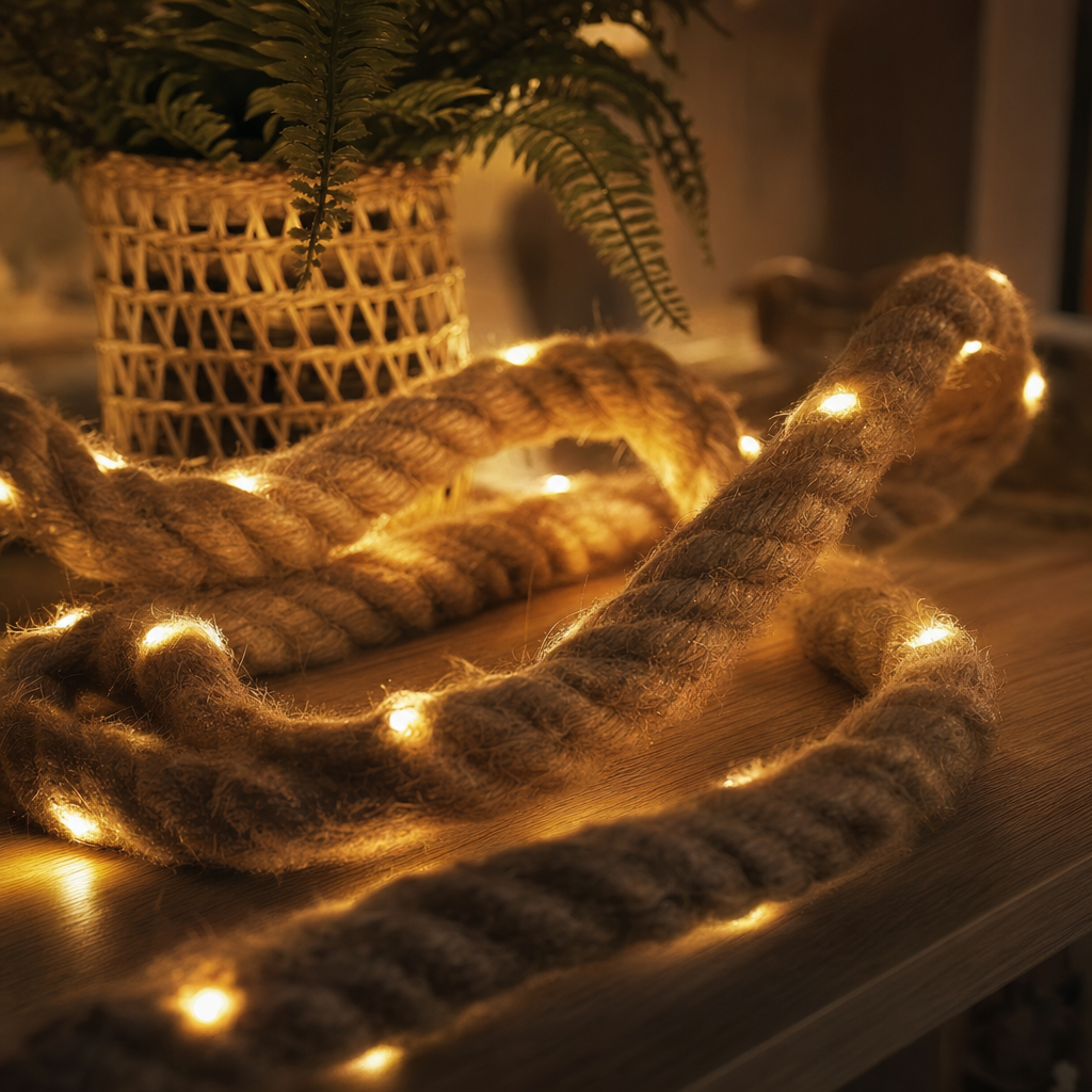 Battery-Powered Warm LED Rope Lights | Natural Brown | Indoor Decorative Lighting | Home Gift Decoration