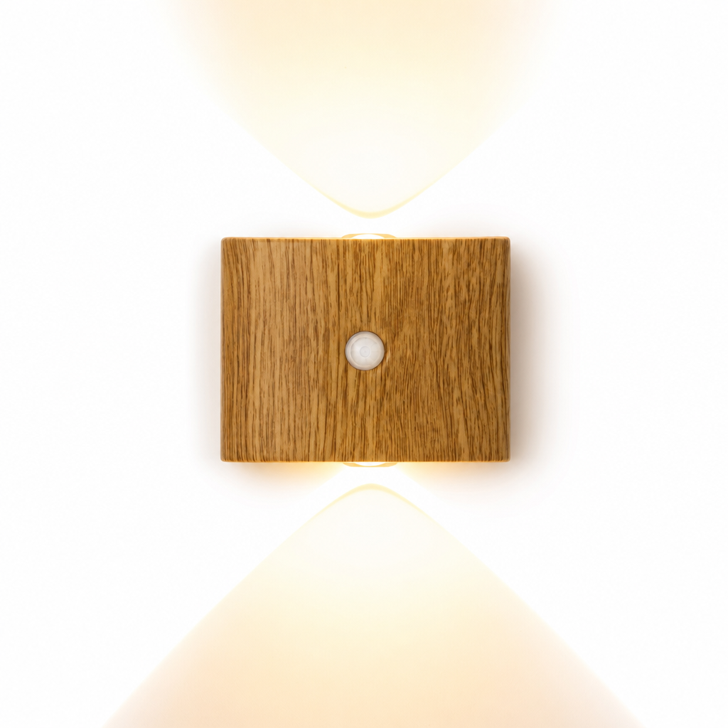 Smart LED Motion Sensor Night Light | Adjustable Brightness & 3 Colors | Wood or Walnut Finish | Battery Powered for Bedroom & Hallway
