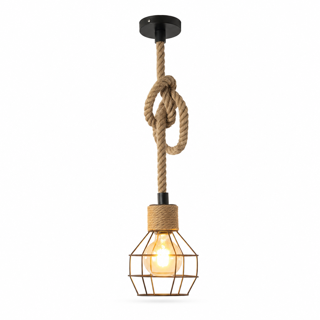Rustic Pendant Light Fixture | Handmade Woven | E27 Base | Metal Shade Ceiling Light | Kitchen Bar Corridor Decor | Holiday Lighting