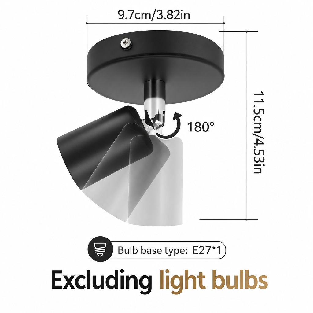 Modern Black Adjustable Ceiling Spotlight | E27 Base | Hallway Balcony Fixture
